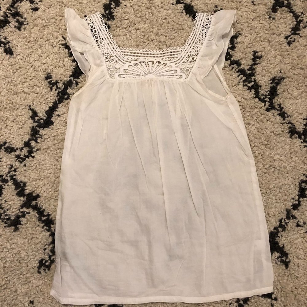 J.Crew White Geo Lace Neck Flutter Sleeve Top - XS